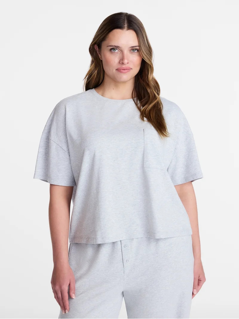 Joyspun Women\u2019s Cotton-Blend Sleep Lounge Top with Short Sleeves, Sizes S-3X | Walmart (US)