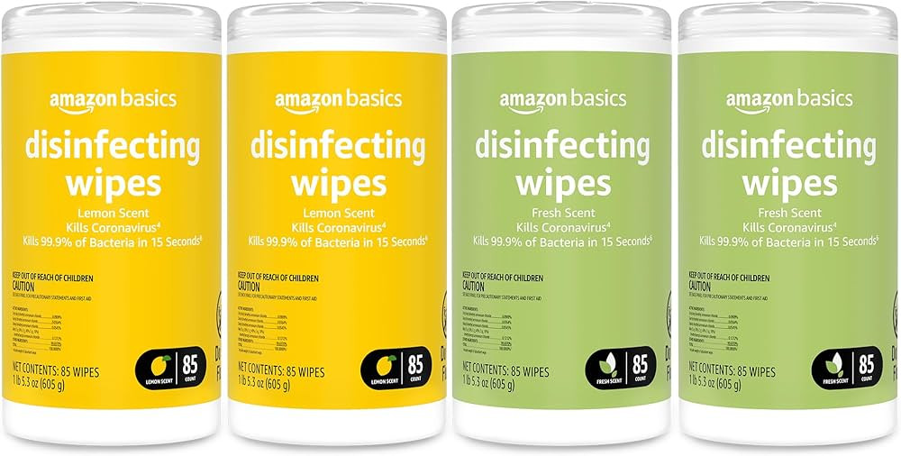 Amazon Basics Wipes, Lemon & Fresh Scent, Sanitizes/Cleans/Deodorizes, 340 Count (4 Packs of 85) | Amazon (US)