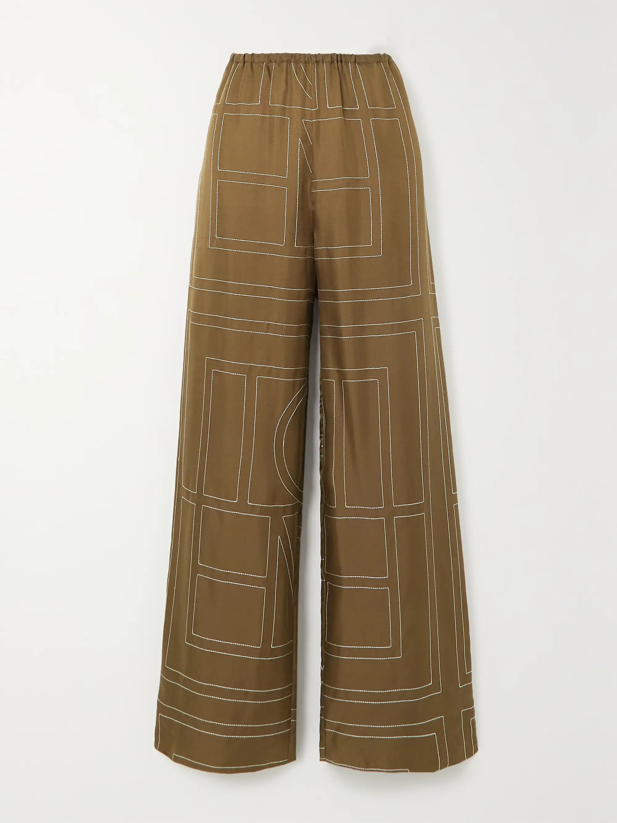 Embroidered silk-twill wide-leg pants | NET-A-PORTER APAC