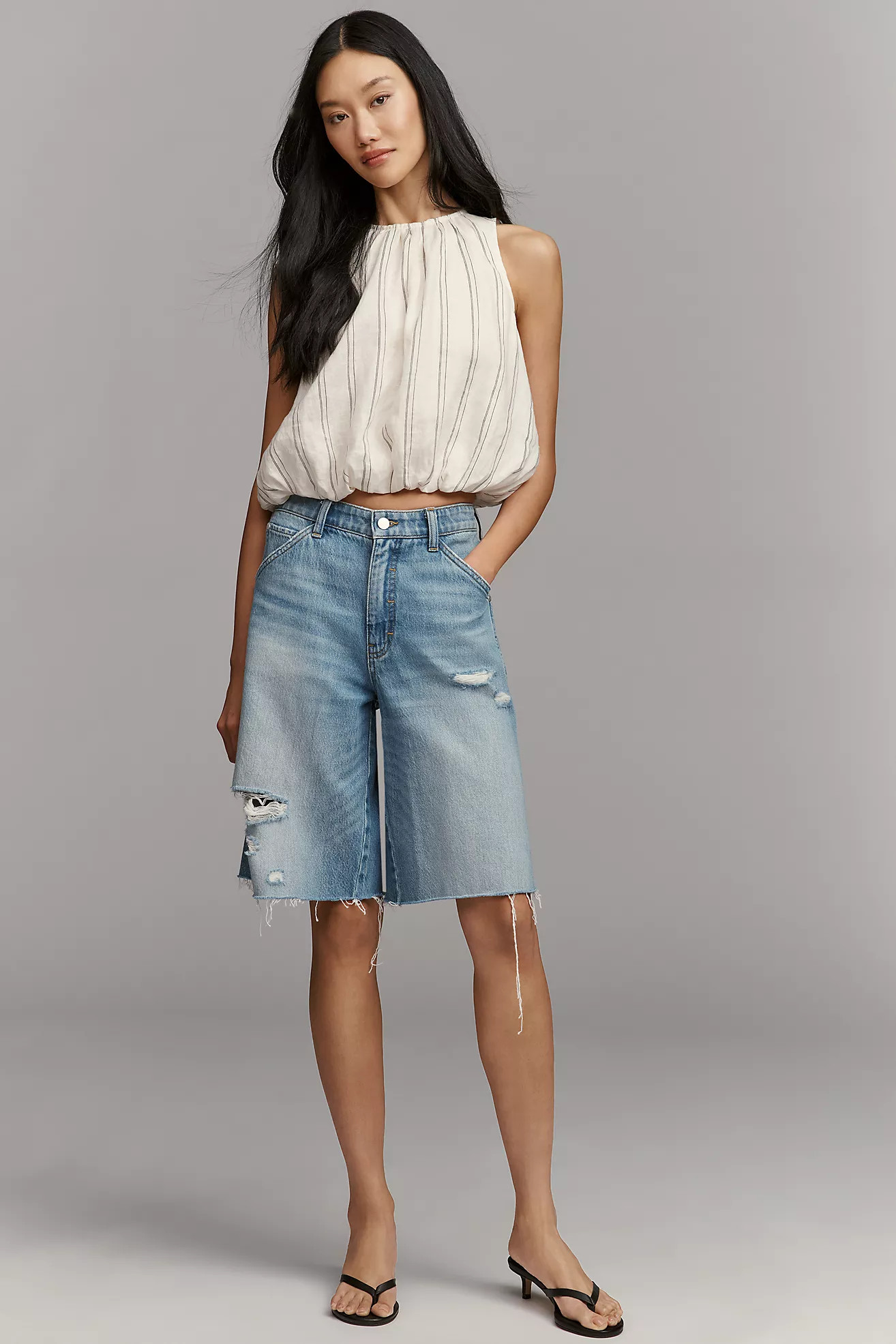 Pilcro Elastic-Back Denim Bermuda Shorts | Anthropologie (US)