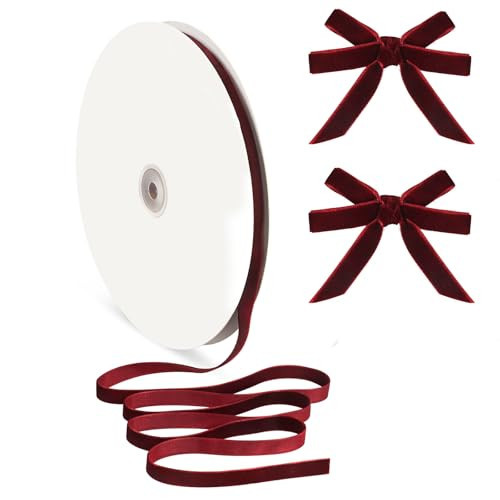 Burgundy Velvet Ribbon 3/8 inch, Vintage Maroon Thin Velvet Ribbon for Gift Wrapping, 30 Yards Thick Wine Christmas Ribbons for Christmas Tree Bow Ornaments, Wreaths, Garland, Crafts, Holiday Decor | Amazon (US)