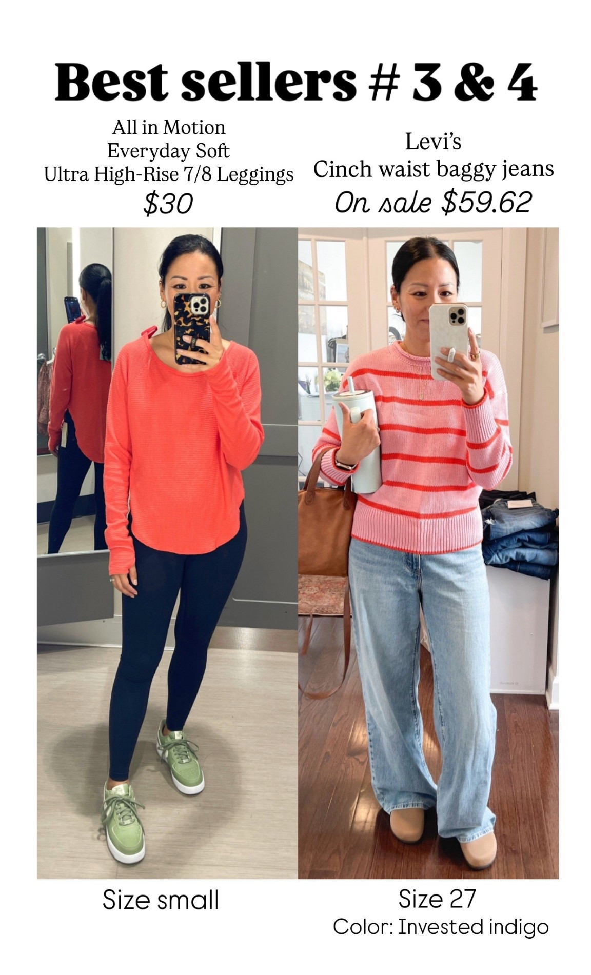 All in Motion every day soft ultra high 7/8 waist 
Levi’s cinch waist baggy jeans


#LTKActive #LTKSaleAlert #LTKFindsUnder100