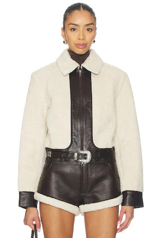 Faux Shearling Leather Jacket in Shearling & Brown | Revolve Clothing (Global)
