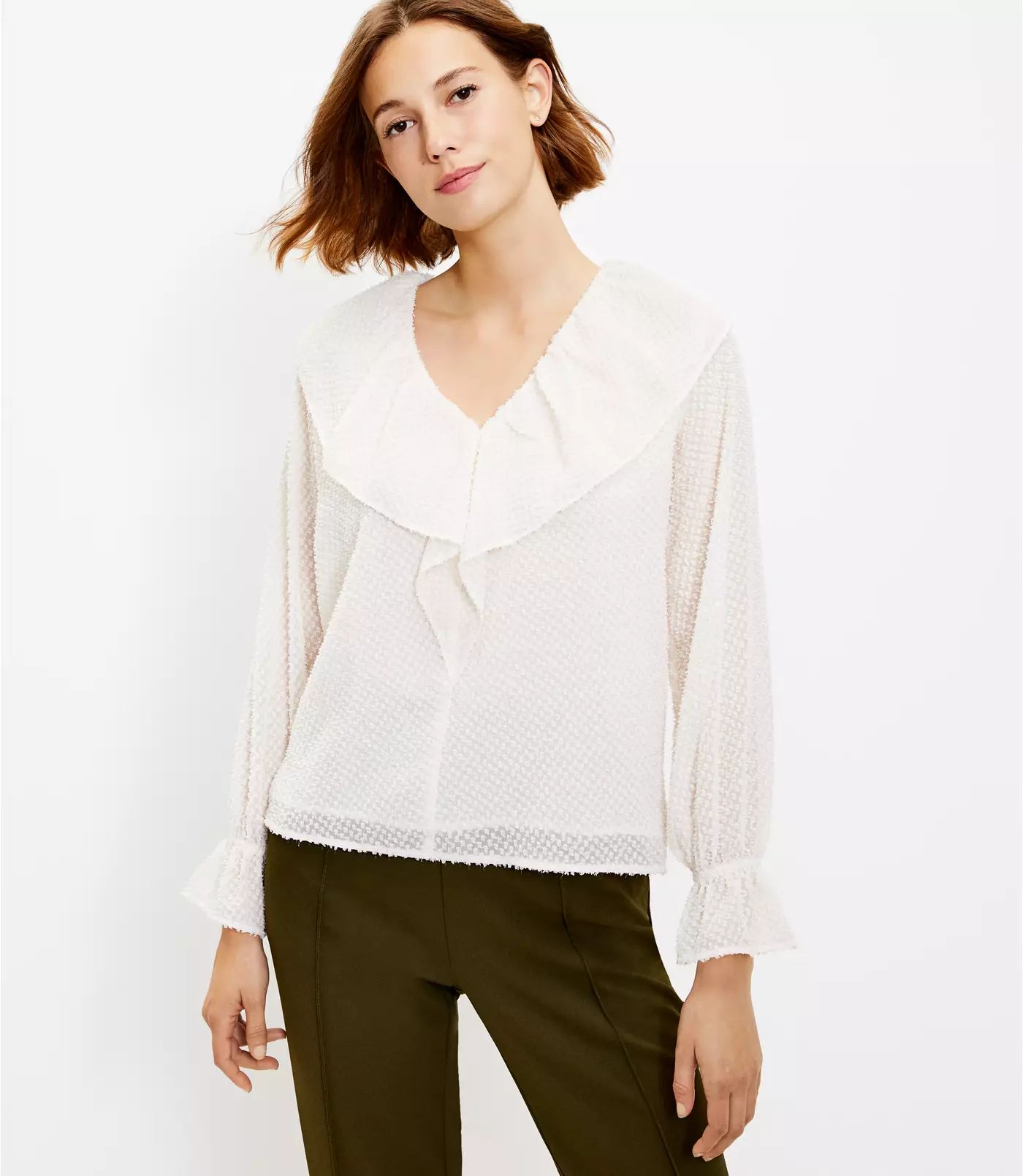 Shimmer Clip Ruffle Blouse | LOFT