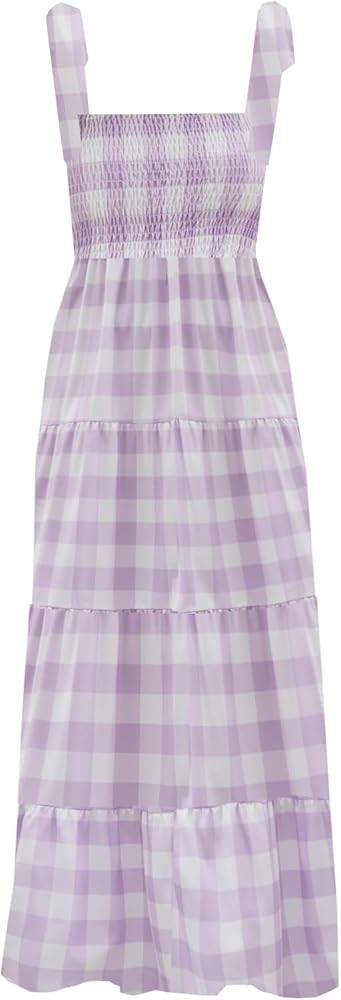 kinstell Women's Summer Boho Spaghetti Strap Square Neck Ruffle Casual Flowy Long Dress Beach Swi... | Amazon (US)