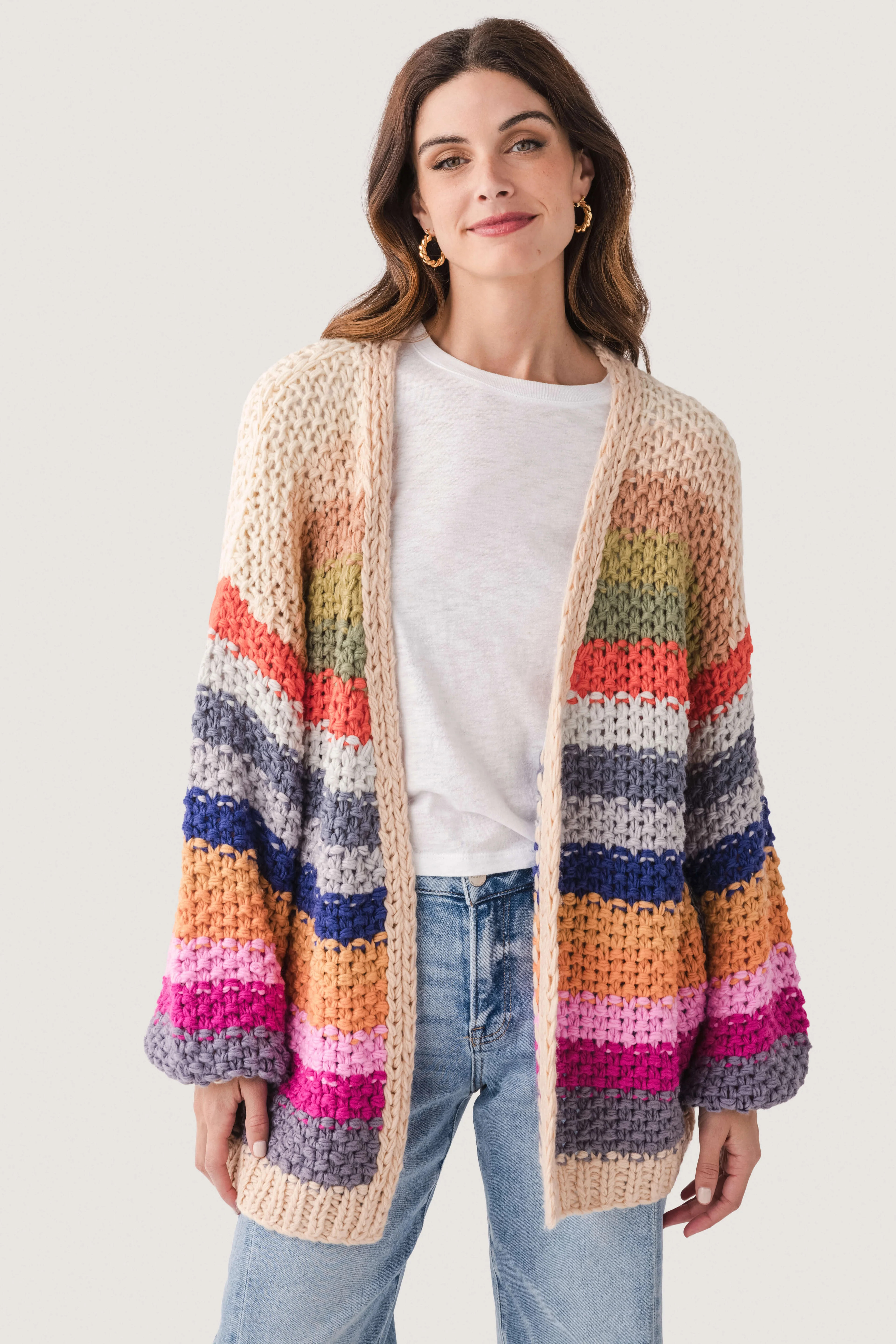 Listicle Rainbow Crochet Cardigan | Social Threads