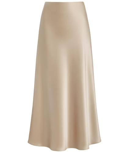 Outoshe Women's Satin High Waisted Maxi Skirts Hidden Elasticized Waistband A Line Long Skirt | Amazon (US)