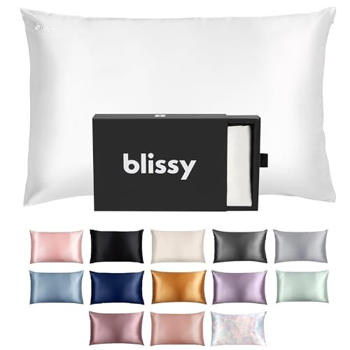 Blissy Silk Pillowcase - 100% Pure Mulberry Silk - 22 Momme 6A High-Grade Fibers - Silk Pillow Cover for Hair & Skin - Regular, Queen & King (Blissy White, Queen) | Amazon (US)