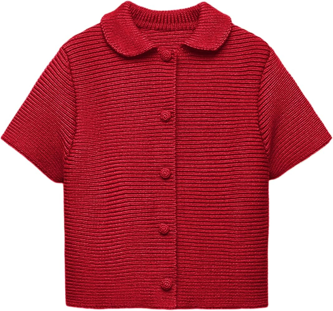 Tanming Womens Cardigan Sweaters Soft Chunky Knit Top Short Sleeve Button Loose Outerwear Sweater | Amazon (US)