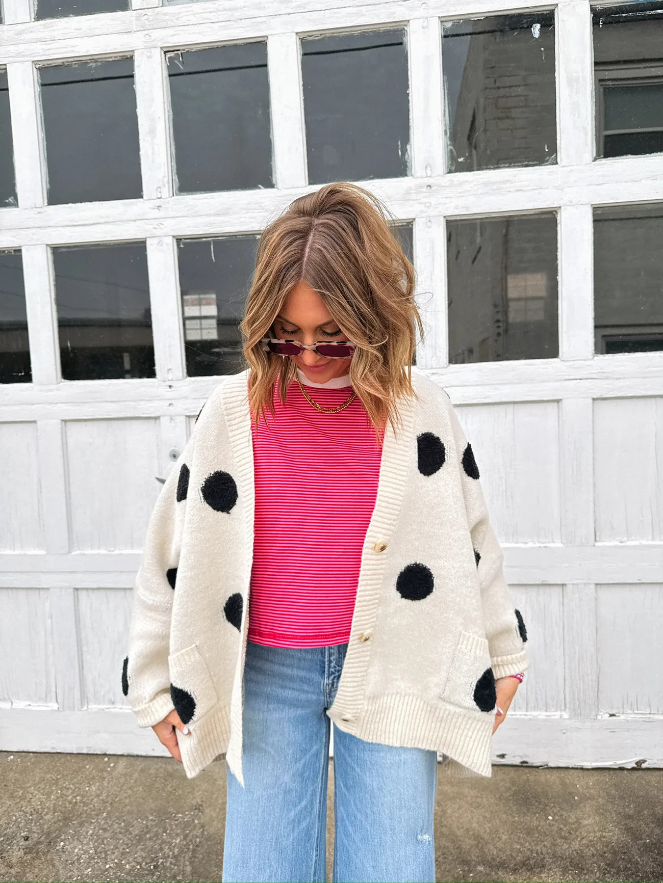oversized polka dot cardigan - cream / black | Etta+East