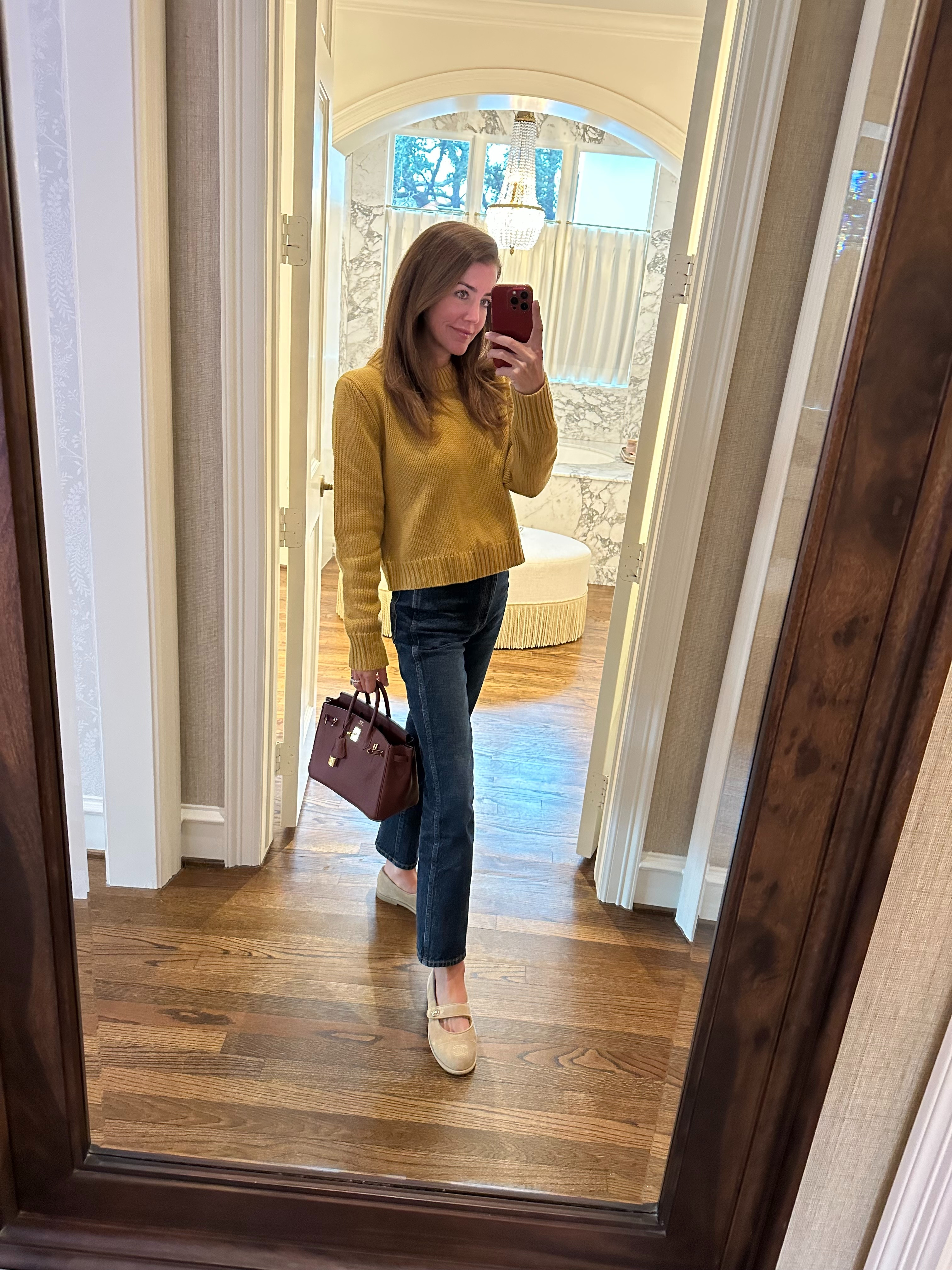 la ligne sweater // khaite jeans // chanel flats // hermes bag 

 
