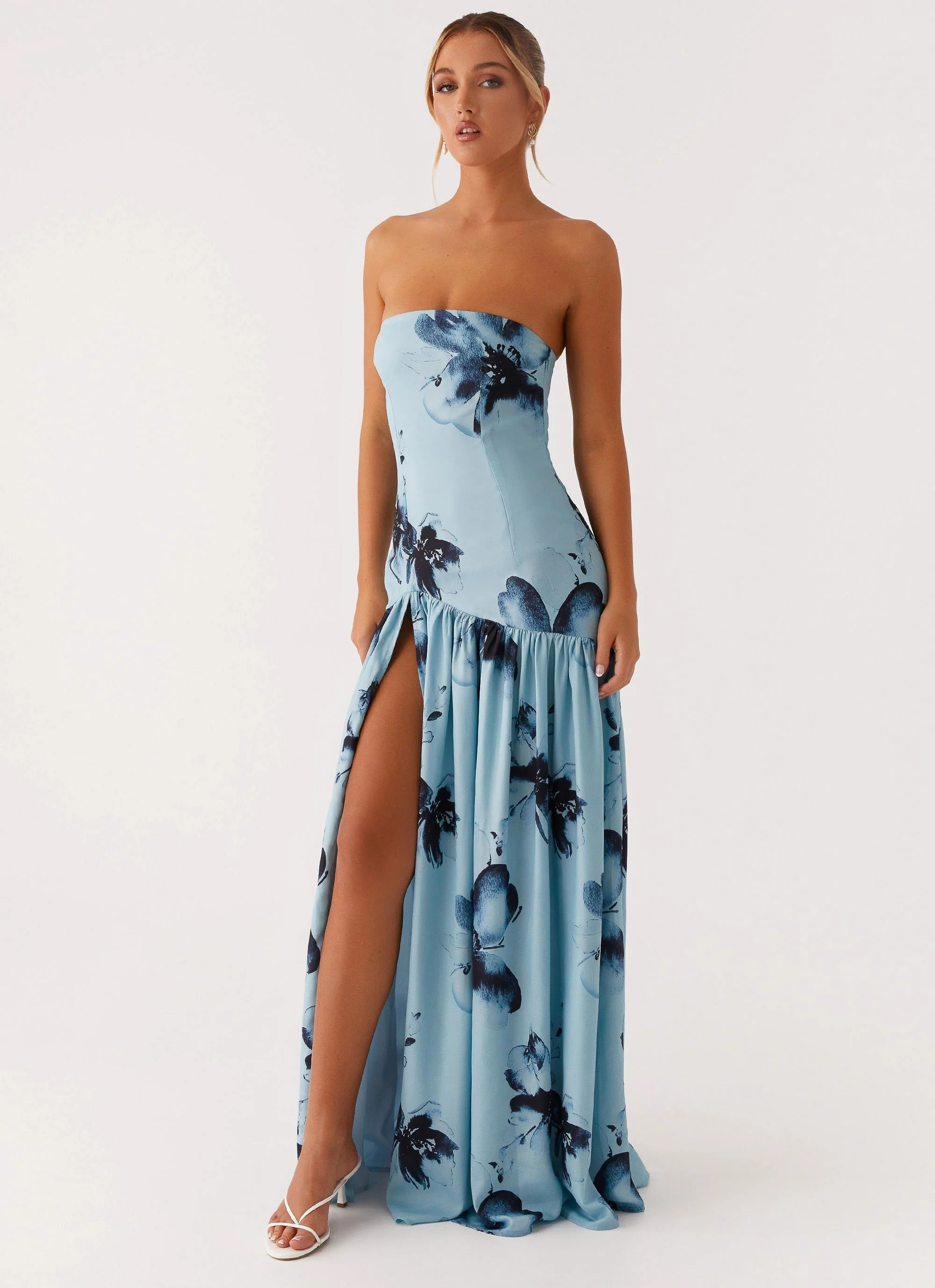 Eden Strapless Maxi Dress - Blue Black Floral | Peppermayo (Global)