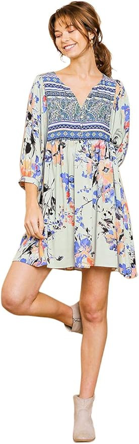 Umgee Women's Floral Print Peasant Mini Dress | Amazon (US)