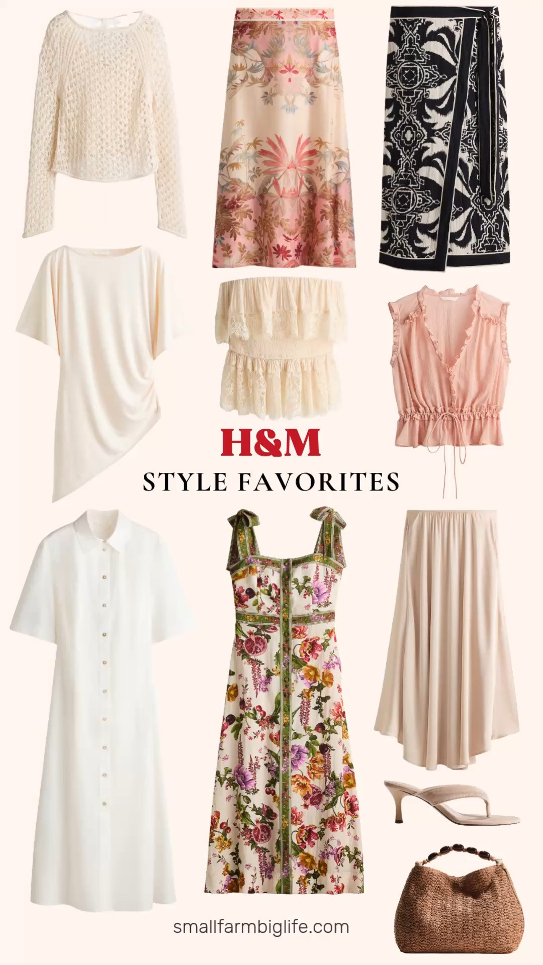 More H&M style favorites and this collection is perfect for warm weather dressing! The crochet look tie detail top and the tropical floral tie strap dress are both beautiful vacation ready pieces, and the printed wrap skirt and flared linen blend skirt are so easy to dress up or down. I am also loving the poplin tie back dress, the lace bandeau top, and the satin maxi skirt for something a little more elevated. Finish the look with the ruffle trimmed top, asymmetric butterfly sleeve top, velvet look heeled sandals, and the straw shoulder bag with a beaded handle. Shop it all right here on my LTK. 

 #LTKootd #LTKSeasonal #LTKOver40