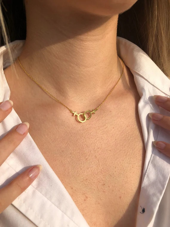 Silver Lesbian Necklace, Lesbian Jewelry, Pride Necklace, Lesbian Gift, Lesbian Flag, Couple Neck... | Etsy (US)