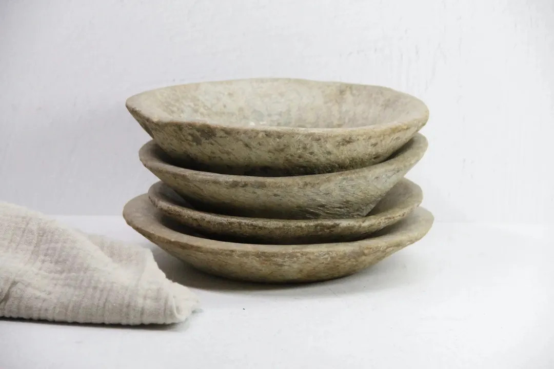 Vintage Carved Stone Bowl | Honed Natural Limestone - Etsy | Etsy (US)