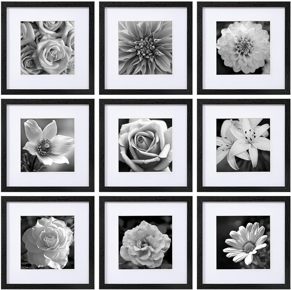 eletecpro 12x12 Picture Frames Set of 9 Classic Gallery Wall Frame Set Displays 8x8 Photo with Ma... | Amazon (US)