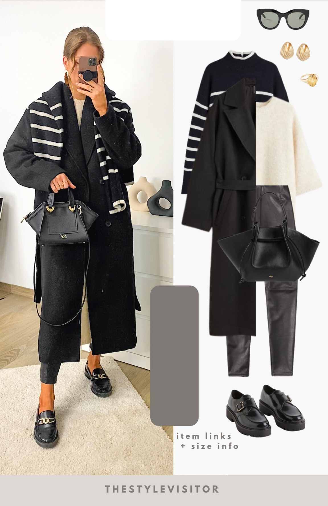 Fall to winter neutral outfit. I wore the dress over my faux leather leggings and have to see it looked pretty normal to me. If it’s not your thing I also suggested a normal jumper. The coat is an absolute steal, it looks fab from every angle and affordable. I sized down to xs and could easily wear a medium thick sweater underneath. Read the size guide/size reviews to pick the right size.

Leave a 🖤 if you want to see more casual fall to winter outfits like this

#loafers #casual look #striped sweater #black belted coat #casual outfit 

#LTKstyletip #LTKSeasonal #LTKeurope