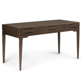 Harper Solid Hardwood Mid-Century Modern 60 in. Wide Writing Office Desk in Walnut Brown | The Home Depot