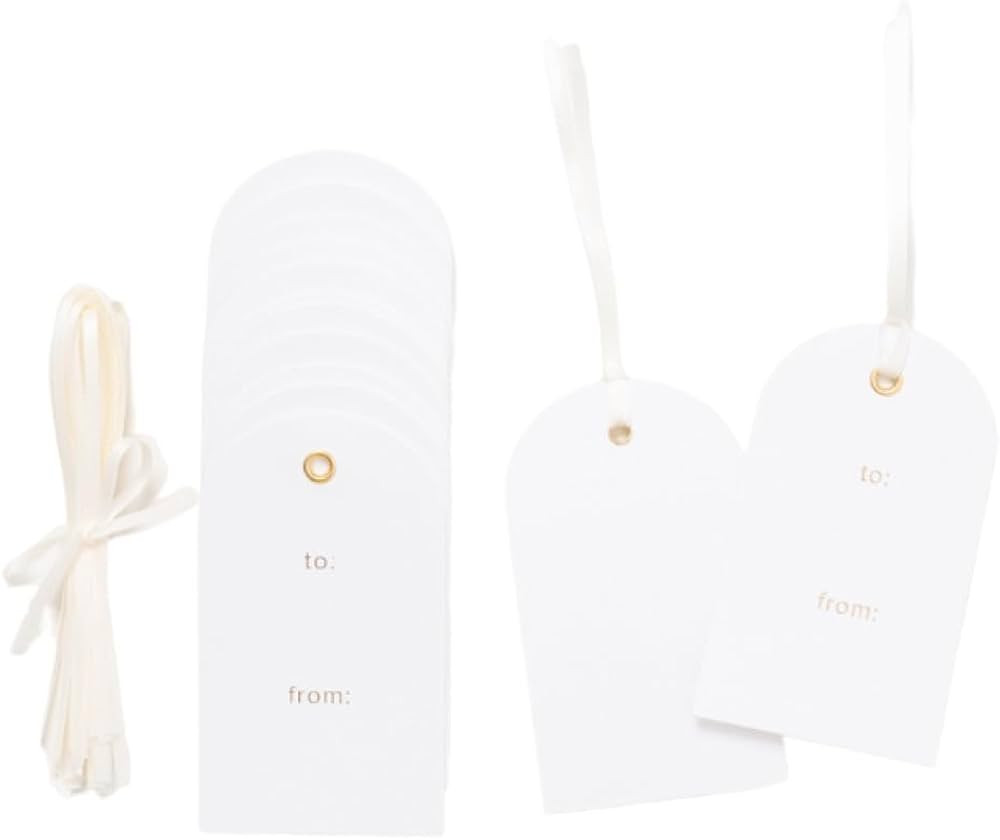 Letterpress Gift Tags, Gold Foil, to and from, Set of 25 Paper Tags with Satin Ribbon | Amazon (US)