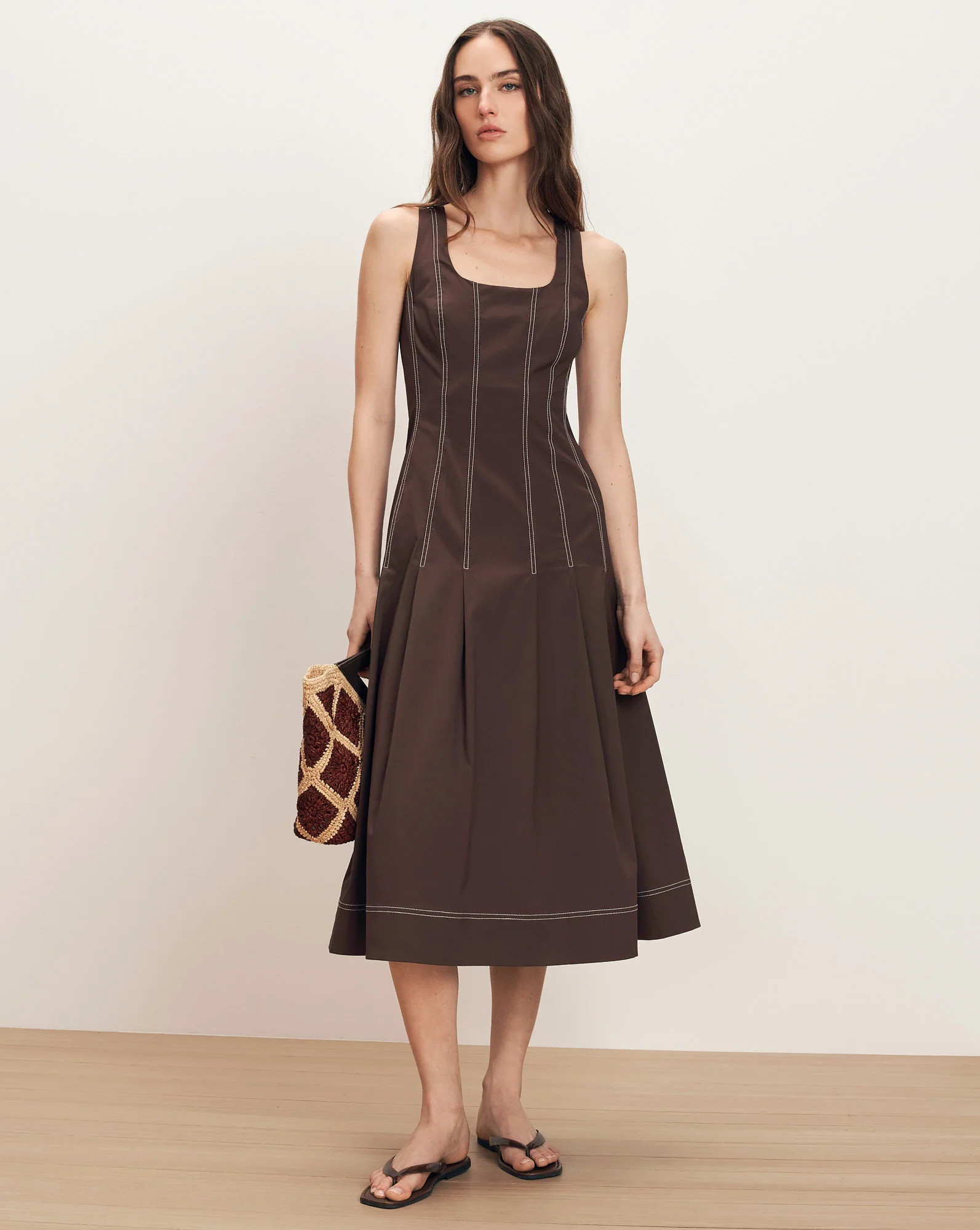 Jolie Cotton Poplin Midi Dress in Dark Mocha | Veronica Beard | Veronica Beard