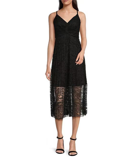 Sleeveless V-Neck Lace Midi Dress | Dillard's