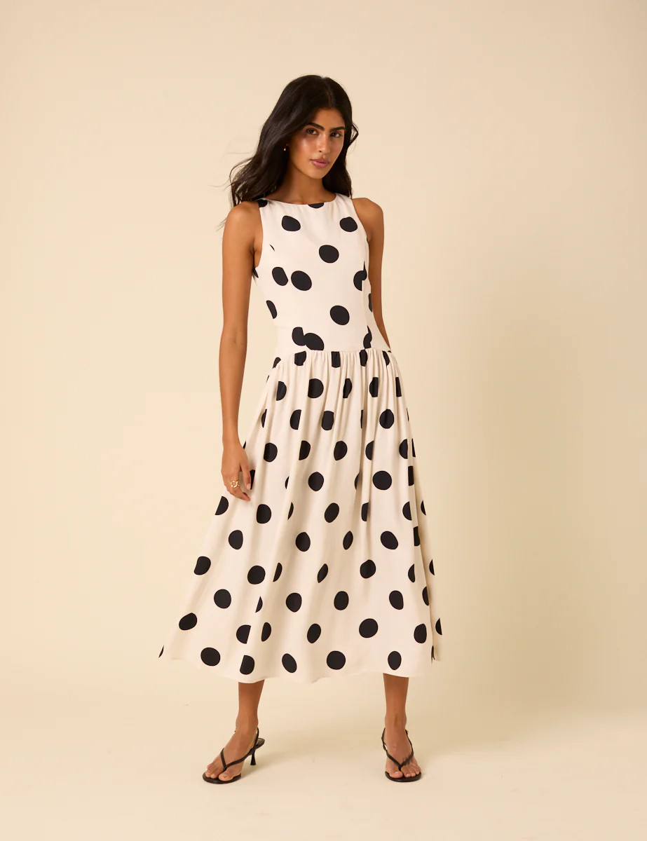 White Polka Dot Kyla Midi Dress | Nobody's Child