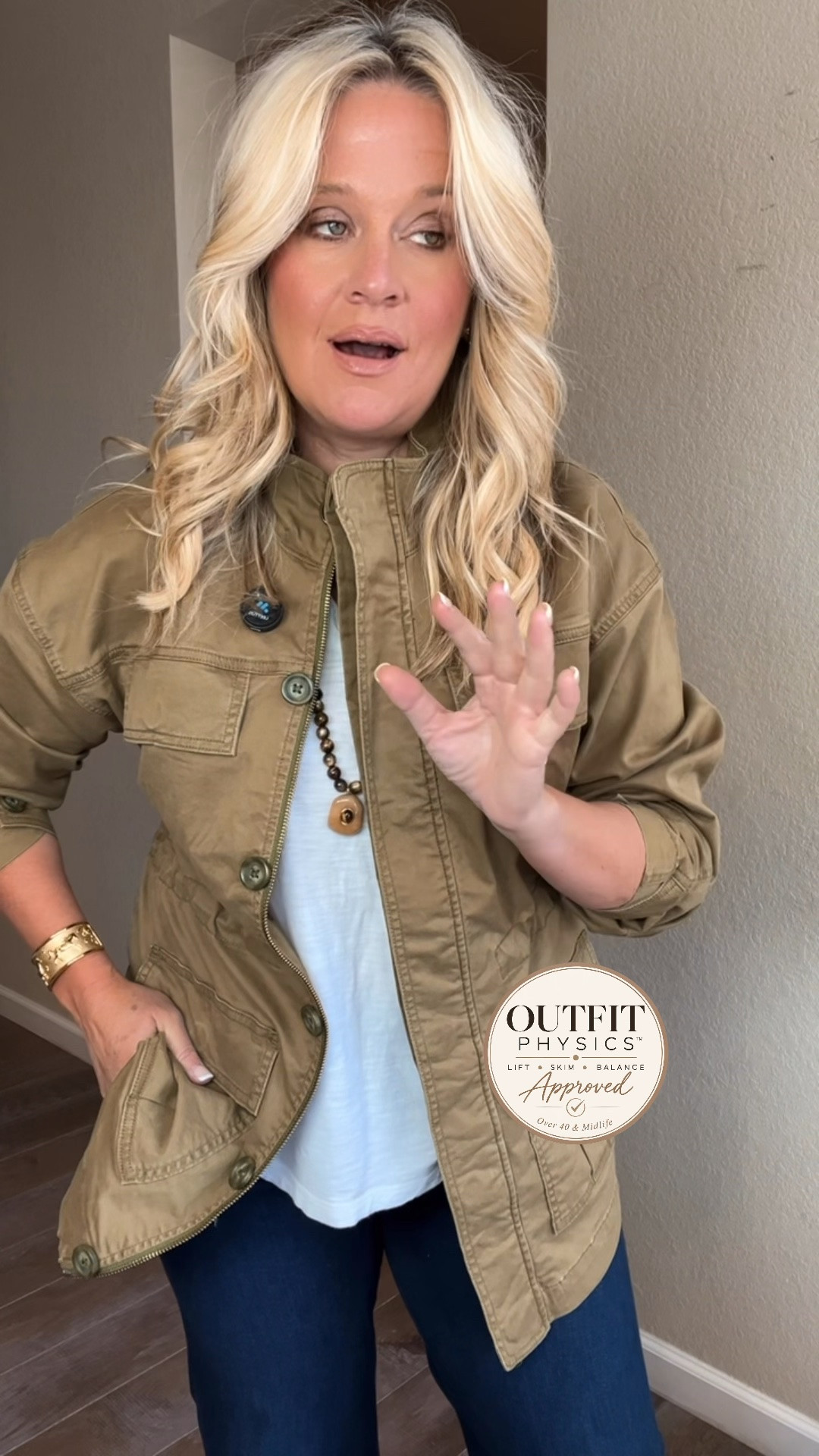 ✨Tap the bell, save and ❤️ start here over 40 fashion, midlife style, midsize fashion and luxury looks for less.  

⬇️Sizing information:
Medium (size down if in between sizes.) 

If utility jackets usually make you feel boxy, look for one that creates shape instead of hiding it. 🤍

This cinched-waist jacket does the work for us: it adds structure up top, defines the middle, and balances beautifully with relaxed jeans or trousers.

✨ Lift
✨ Skim
✨ Balance

That’s Outfit Physics™.

And I love that it gives us that polished equestrian look without the designer price tag. 

👑 Helping you look good, feel good.-Lindsey Denver   Check back daily for belly-friendly style, confidence, and Outfit Physics™.

#LTKOver40 #LTKPlusSize #LTKMidsize