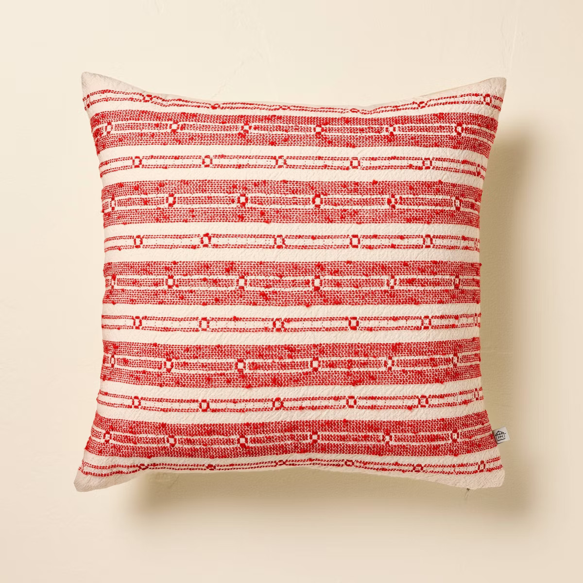 18"x18" Textured Dot Stripe Square Throw Pillow Red/Tan - Hearth & Hand™ with Magnolia | Target