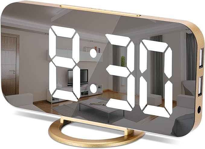 Digital Clock Large Display, LED Electric Alarm Clock Mirror Surface for Makeup with Diming Mode,... | Amazon (UK)