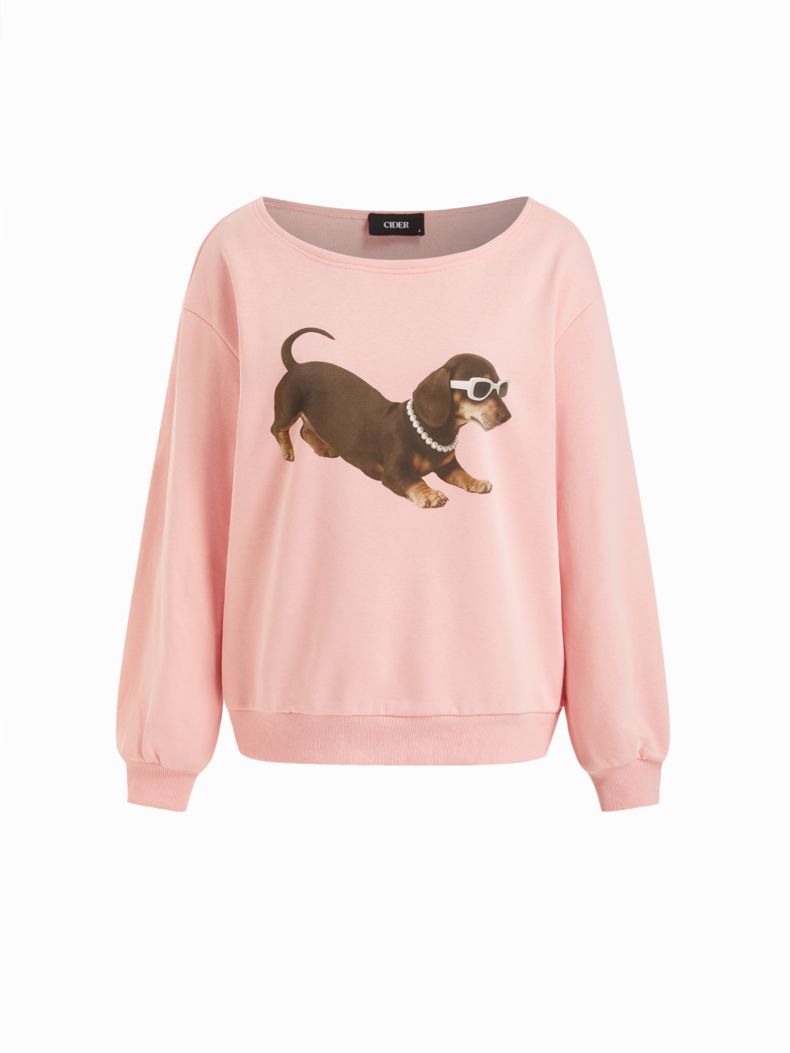 Terry Asymmetrical Neck Dog Graphic Sweatshirt | Cider