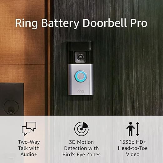 Ring Battery Doorbell Pro (newest model), Two-Way Talk with Audio+, 3D Motion Detection, and 1536... | Amazon (US)