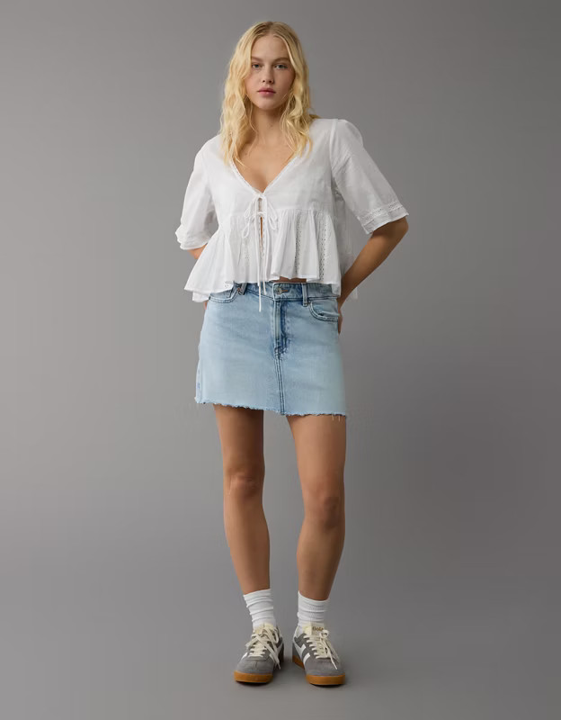 AE Stretch High-Waisted Perfect Denim Mini Skirt | American Eagle Outfitters (US & CA)