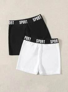 SHEIN 2pcs Contrast Letter Tape Biker Shorts
   SKU: sw2111181390003535      
          (2046 Rev... | SHEIN