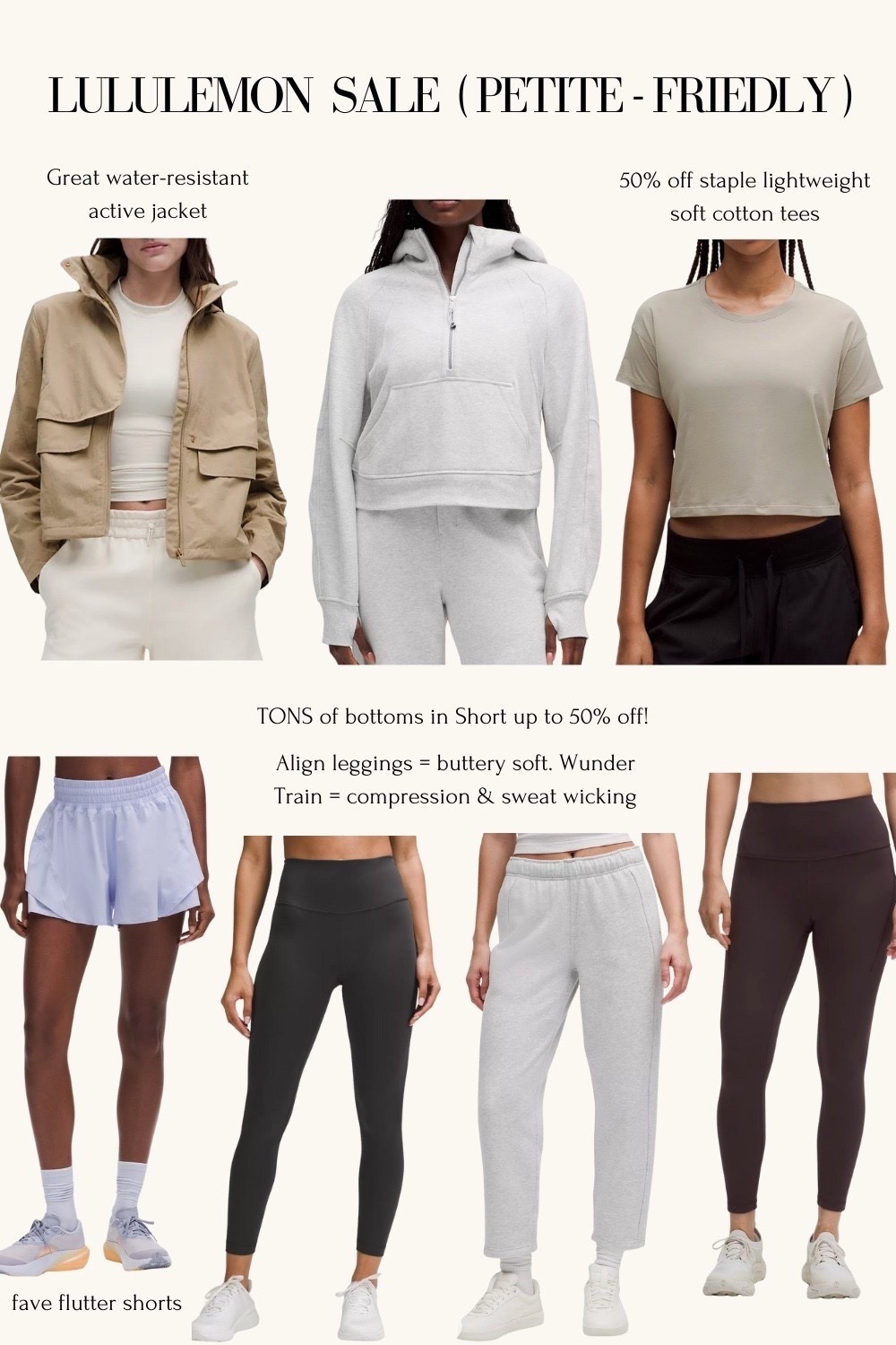 lululemon sale on items I own!
Sale items can be returned in store for credit if you have a free account. And free hemming on any leggings and pants  

• I have size 2 and 4 in the cates tee depending on how relaxed fit I want it. Great shorter length to pair with leggings and not hide your waist

• I’m usually XXs / 24 jeans in other brands and a size 2 in lululemon leggings and bottoms, usually 23” inseam. Sometimes 25” and free hemming in store  

• I have size 2 in the water resistant jacket 

• i am size size Xs / small in the scuba hoodies for an oversized but still shorter length fit 

• XXs to Xs in the ruffle flutter shorts depending on how snug

#LTKFindsUnder50 #LTKPetite #LTKActive