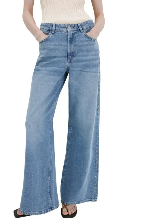 MANGO Studded Straight Leg Jeans in Medium Blue at Nordstrom, Size 10 | Nordstrom