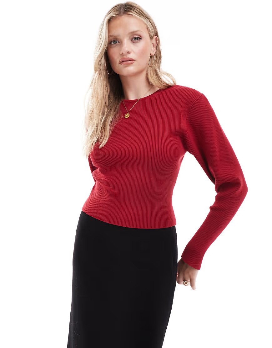 & Other Stories knitted fitted sweater with sculptural sleeves in red | ASOS (Global)