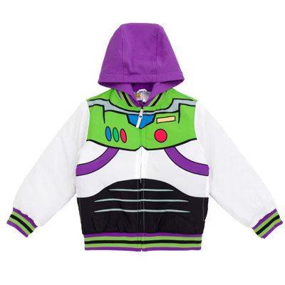 Disney Toy Story Buzz Lightyear Toddler Boys Hooded Zip Up Cosplay Bomber Jacket White / Green / Purple 5T | Target