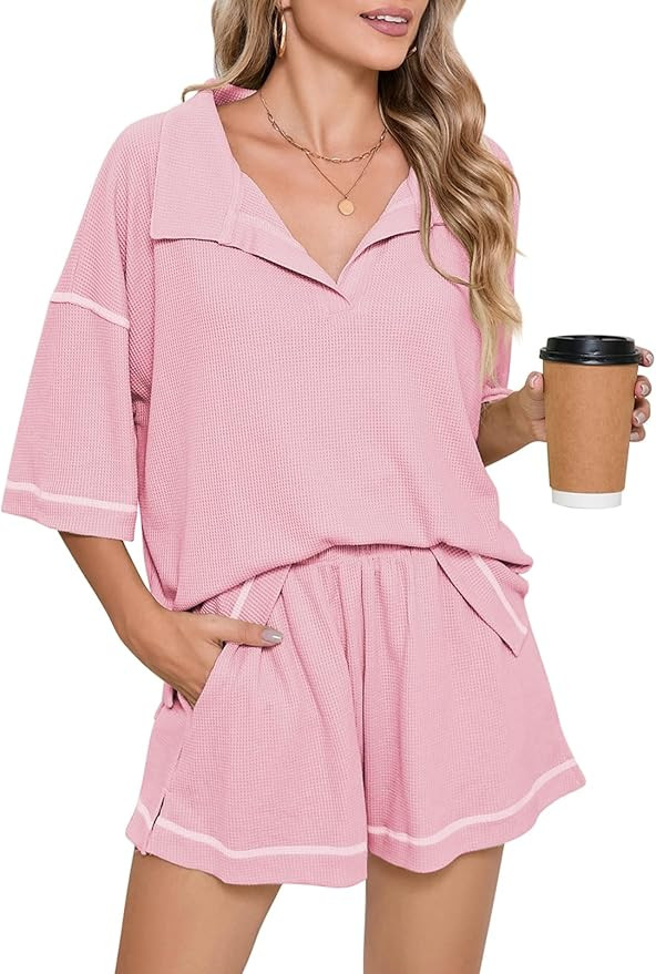 Pink Queen Womens 2 Piece Pajama Sets Short Sleeve Tops Lounge Sets Casual 2 Piece Outfits Summer... | Amazon (US)