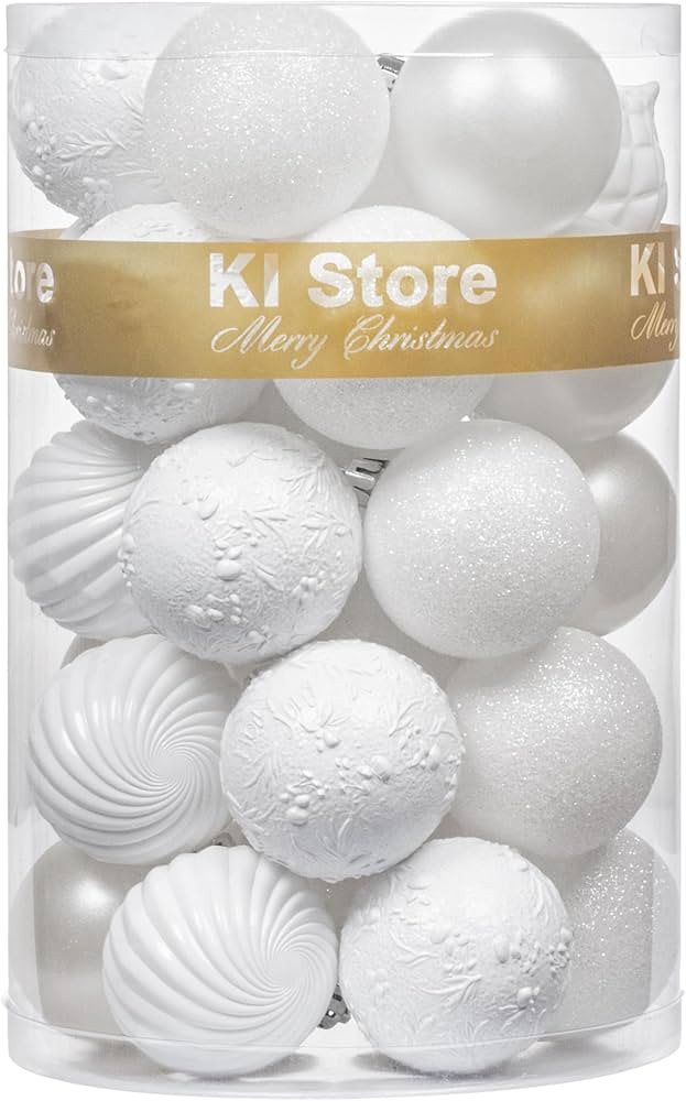 KI Store White Christmas Ball Ornaments, 34pcs 2.36-Inch, With Hooks for Tree, Wreath, Garland De... | Amazon (US)