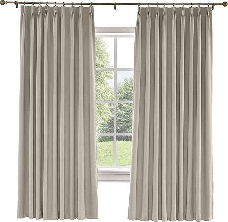 TWOPAGES 100% Blackout Pinch Pleat Curtain, Sliding Door Bedroom Faux Linen Textured Window Curta... | Amazon (US)