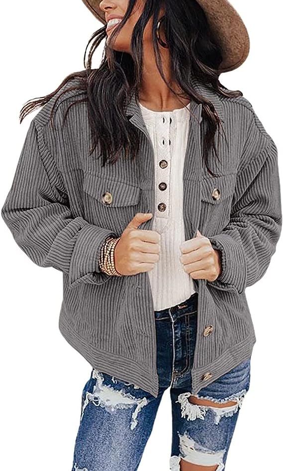 ZOLUCKY Womens Shacket Jacket Flannel Shacket Fall Plaid Jackets Long Sleeve Button Down Shirts B... | Amazon (US)