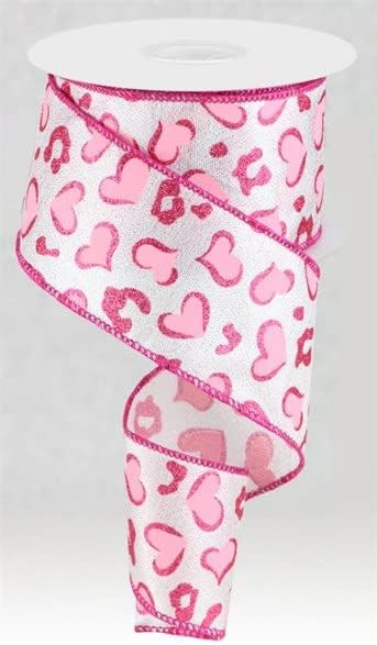 Heart Leopard Spots on Royal Wired Edge Ribbon, 2.5" x 10 Yards (Silver, White, Pink | Amazon (US)