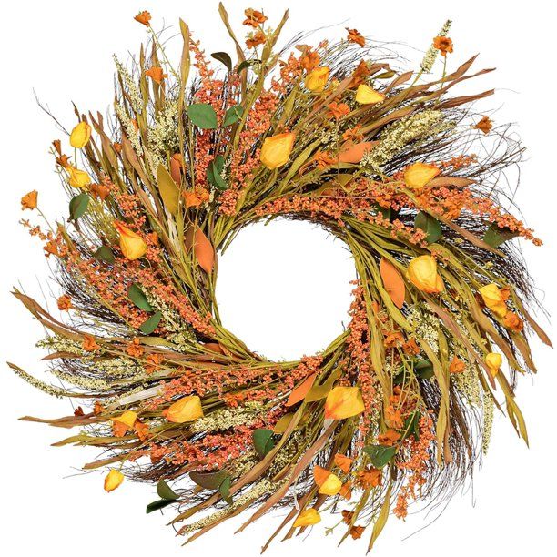 Coolmade 22 inch Fall Wreath Front Door Wreath Grain Wreath Harvest Gold Wheat Ears Circle Garlan... | Walmart (US)