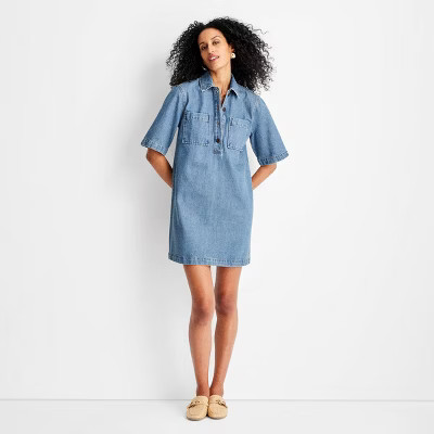 Women's Denim Mini Shirtdress - Future Collective Medium Wash | Target