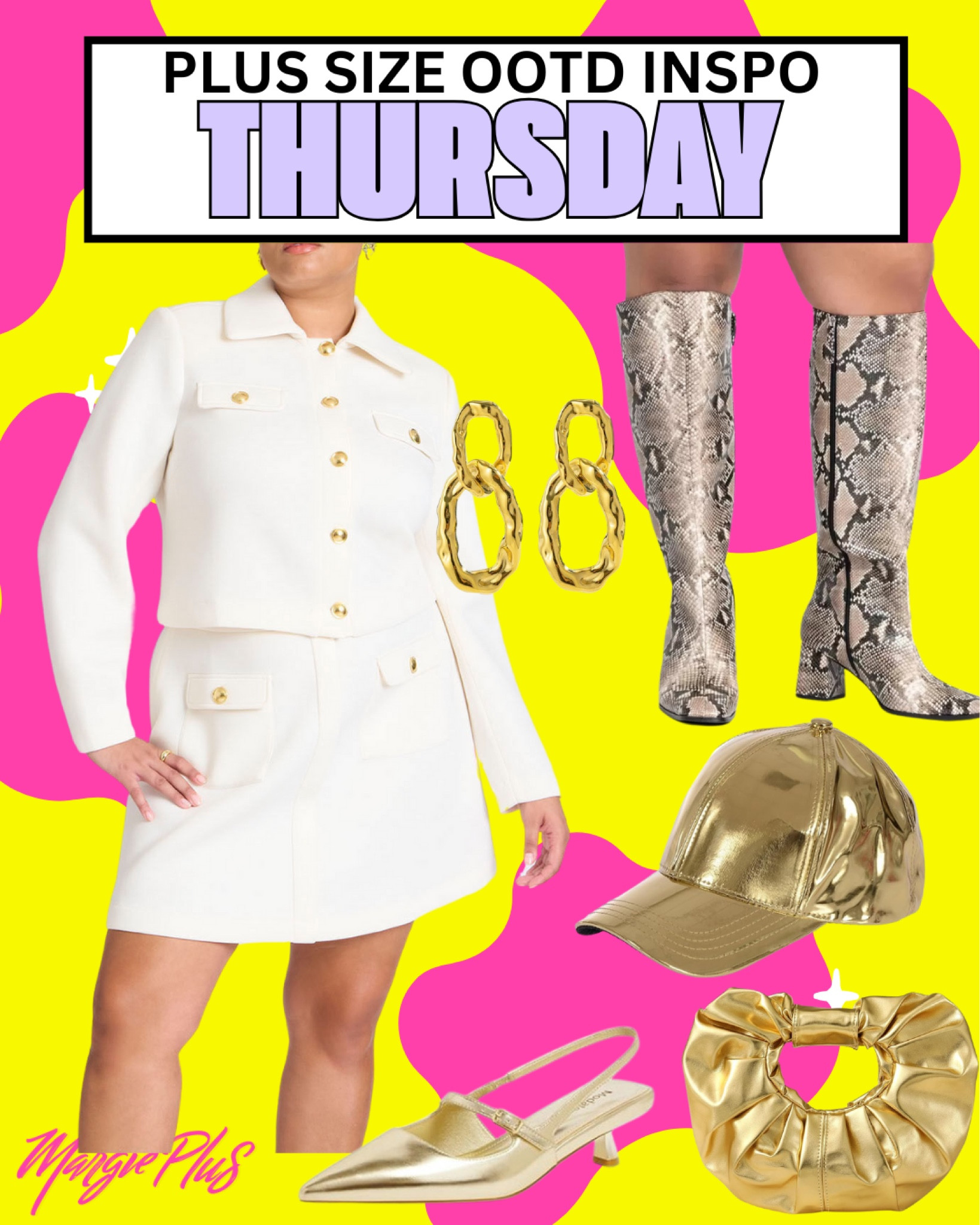 THURSDAY Plus Size Style Edit with this super cute two piece Eloquii set and gold accents! Also obsessed with these snake print boots in wide! 

#LTKMidsize #LTKPlusSize #LTKStyleTip