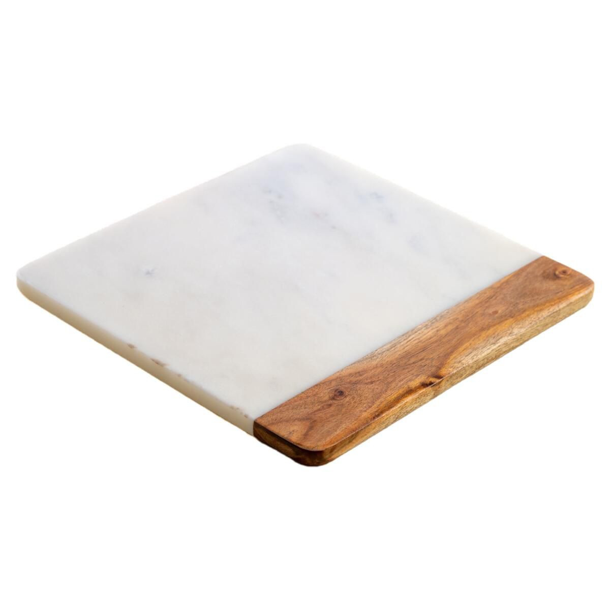 Lexi Home Marble 12 in. Square Cutting Board - White and Wood | Target
