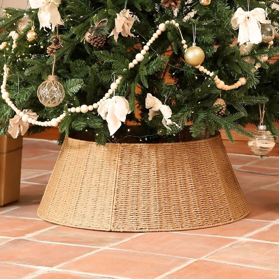 Handmade Christmas Tree Collar Basket Skirt-Elegant Woven Rattan Ring Base Cover-27in Stand Decor... | Amazon (US)