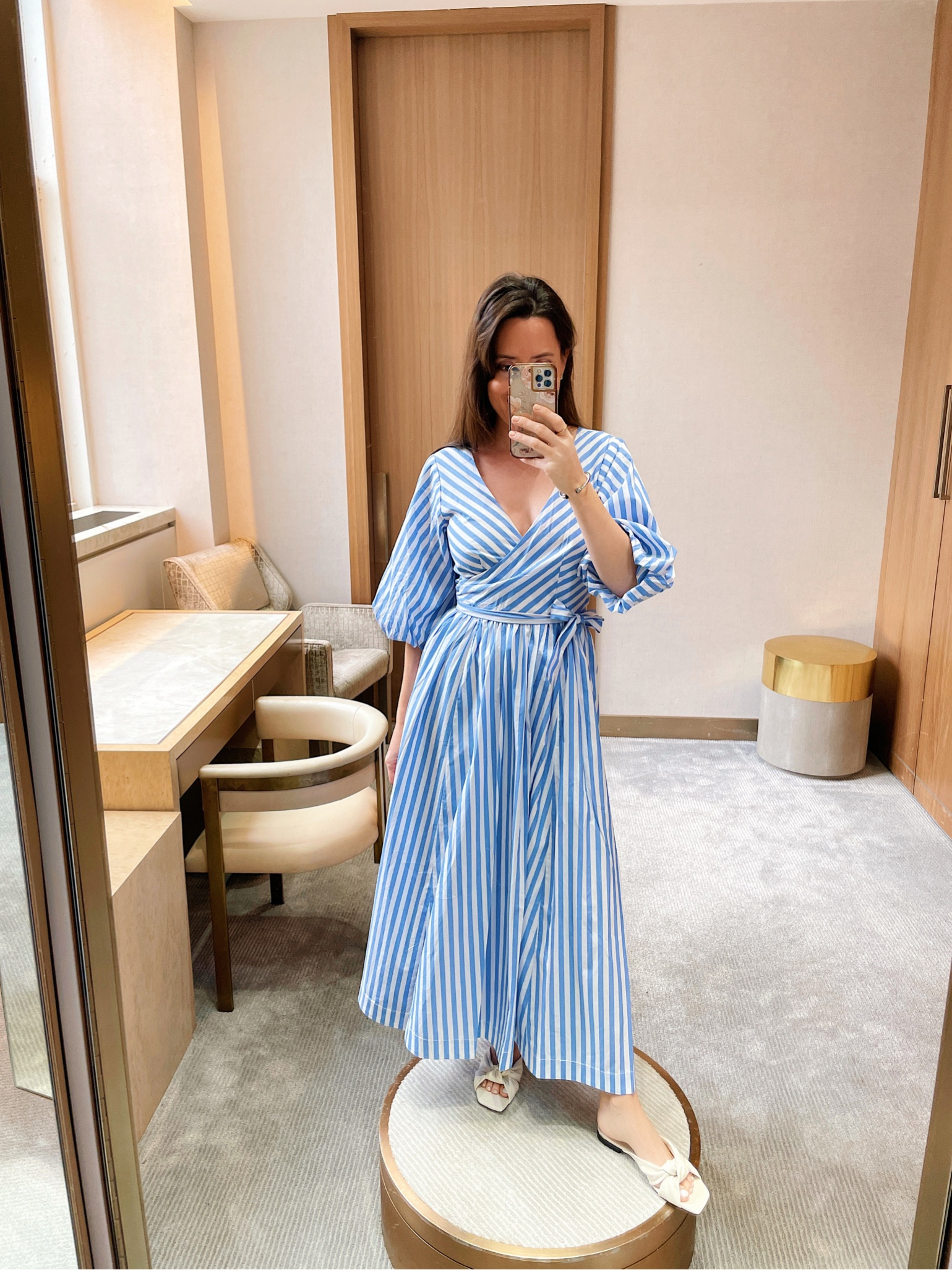 Stripe wrap 2025 midi dress