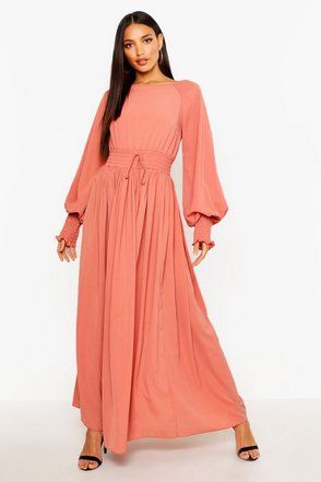 Shirred Waist & Cuff Woven Maxi Dress | Boohoo.com (US & CA)